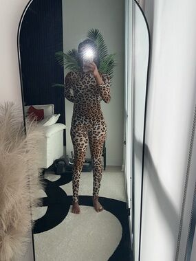 Edge Mesh Leopard Print Jumpsuit Bodysuit